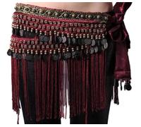 Ceinture Danse Orientale,Ceinture Danse du Ventre Femmes Belly Dance Ceinture TASSEL HIP Écharpe Tribal Coiffe Coin danse Costume Costume Frangé Taille Chaîne BellyDance Accessoires (Color : Red, Si