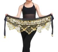 Ceinture Danse Orientale Chaîne de Ventre élégante en Velours for Femme, Bijou de Taille, avec pièce de Monnaie, à Lacets, for Danser Le Ventre(Black)