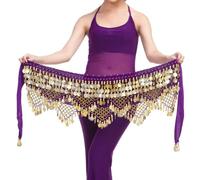 Ceinture Danse Orientale Chaîne de Ventre élégante en Velours for Femme, Bijou de Taille, avec pièce de Monnaie, à Lacets, for Danser Le Ventre(Dark Purple)