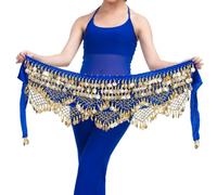 Ceinture Danse Orientale Chaîne de Ventre élégante en Velours for Femme, Bijou de Taille, avec pièce de Monnaie, à Lacets, for Danser Le Ventre(Royal Blue)