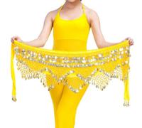 Ceinture Danse Orientale Chaîne de Ventre élégante en Velours for Femme, Bijou de Taille, avec pièce de Monnaie, à Lacets, for Danser Le Ventre(Yellow)