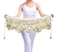 Ceinture Danse Orientale Chaîne de Ventre élégante en Velours for Femme, Bijou de Taille, avec pièce de Monnaie, à Lacets, for Danser Le Ventre(White)