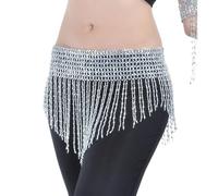 Ceinture Danse Orientale Costume de danse du ventre Accessoires de hanche Lady Bellydance Taille de la chaîne de la chaîne du ventre à la taille de la taille Perled Chaîne de perle Chaîne adulte(Silve