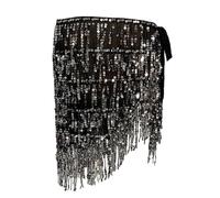 Ceinture Danse Orientale Ensemble de danse du ventre avec foulard hanche, jupe à paillettes et franges, ceinture portefeuille, costume rave scintillant for femme fille, orientales(Black Silver)