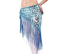 Ceinture Danse Orientale Femme Vêtements de danse du ventre Femmes Dancewear Longue Fringe Main Crochet Triangle Courroie Belly Dance Hip Foulard Sequins 685 ( Color : Turquoise , Size : One Size )