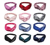Ceinture de cheveux pour femmes Bandeaux for femmes Criss Cross Faux Soie Satin Bandeaux Vintage Élastique Twisted Head Wrap Noué Bande De Cheveux, paquet De 12 Ceintures de tête