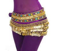 Ceinture de Costume Danse du Ventre Velvet Belly Dancing Hip Scarf Indian Dancer Hipscarf Beads;Pièces Entraînement Performance Tenues Pièces(Purple)