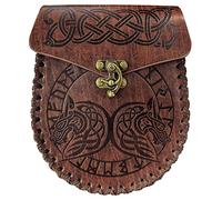 Ceinture de course pour homme et femme - Légère et réglable - En relief - Rétro médiéval - En cuir synthétique - Sac latéral vintage portable pour short en élasthanne - Taille haute, marron, Taille