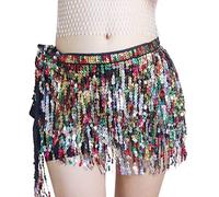 Ceinture de danse du ventre pour femme - 4 couches - Jupe à paillettes - Danse du ventre - Ceinture enveloppante pour femme et fille - Costume de carnaval - Tenue de performance rave