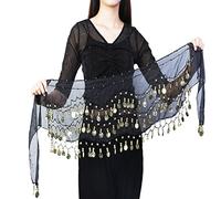 Ceinture de Danse Orientale, Foulard à Sequins Noir doré de Danse Orientale, Ceinture de Danse du Ventre pour Filles, Performance de Scène, Performance D'anniversaire, Performance de Fête (noir)