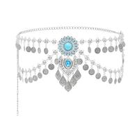 Ceinture de danse orientale multi-couches avec franges métalliques fluides Accessoire de danse exotique, Argenté., taille unique