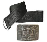 Ceinture de kilt en cuir gaufré et boucle chardon antique - Noir - 86,36 cm