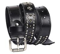 Ceinture de pantalon en jean rivet rétro pour femme et homme, Western Cowboy Cowgirl Biker Punk Rock clouté Bling Ceintures, 38mm de large,Noir,110cm/waist:36"~38"