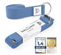 Ceinture de yoga en coton 100% naturel - 250 cm de long ; ceinture de yoga avec fermeture par anneau en D pour débutants et avancés ; exercices de Pilates, yoga et fitness (Bleu méditation)