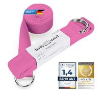 Ceinture de yoga en coton 100% naturel - 250 cm de long ; ceinture de yoga avec fermeture par anneau en D pour débutants et avancés ; exercices de Pilates, yoga et fitness (quartz rose)