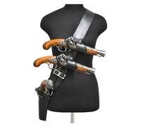 Ceinture D'épaule en Cuir De Pirate De Taille Libre, Étui À Silex avec 3 Étuis, Ceinture Steampunk, Porte-Pistolet, Costume De Boucanier, Accessoire De Capitaine De Cosplay, Noir