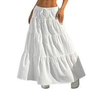 Ceinture élastique à nouer, jupe trapèze ample, Blanc., L