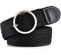 Ceinture élastique en toile tressée pour homme et femme 3,2 cm de large, Noir/boucle ronde, L 115cm/45in - waist within 39 in
