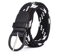 Ceinture élastique en toile tressée pour homme et femme - Pour pantalons décontractés, jeans, robes - Largeur de ceinture parfaite : 3,5 cm, Noir/Blanc-2, L105cm/41in - waist within 35 in