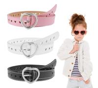 Ceinture élastique Enfant 3 pièces - Ceintures Fille garçon cœur Ajustables 100 cm - Noir Rose Blanc - Ceinture écolier vêtements école Cadeau Pratique