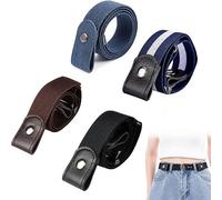 Ceinture Élastique Extensible Invisible, sans Boucle Ajustable avec Cuir, Set de 4 pièces, Noir et Bleu Denim, Taille Ajustable, Confort Maximisé, pour Homme Femme