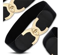 Ceinture élastique large pour femmes, boucle dorée, 65-95 cm x 6 cm