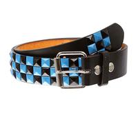 Ceinture en cuir cloutée punk rock noir et bleu azur - - 95