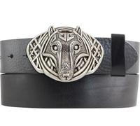 Ceinture en cuir de vachette avec fermoir celtique loup 40 mm | Ceinture en cuir avec boucle celtique pour homme et femme 4 cm | Ceinture en cuir avec boutons-pression 4 cm, noir/argent, 85 cm