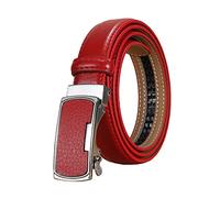 Ceinture en Cuir pour Femme 2,3cm - Bande Décontractable, Réglable, Automatique avec Boucle - Accessoire pour Jeans - Rouge, 110cm