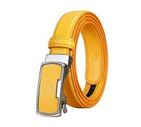 Ceinture en Cuir pour Femme 2,3cm - Bande Décontractable, Réglable, Automatique avec Boucle - Accessoires pour Jeans - Jaune, 100cm