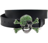 Ceinture en Cuir pour Femmes Hommes Cristal Bling Strass Clouté Brillant Squelette Tête De Mort Boucle Punk Ceinture Multicolore, Green, 105cm/waist:35