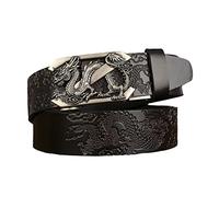 Ceinture en Cuir pour Homme, Réglable à Cliquet Ceinture Automatique Boucle en Relief de Sculpté Argent 3D Dragon Rock Métal Biker Ceinturon,Noir,115cm/waist:38"~40"