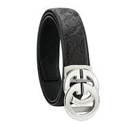 Ceinture en cuir souple pour homme avec boucle automatique à cliquet - Longueur réglable, Gaufrage noir argenté, réglable de 51 cm à 112 cm taille
