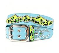 Ceinture En Fausse Fourrure Imprimé Léopard Patchwork Sangle En Cuir De Vachette Surpiquée Strass Boucle à Double Ardillon(125cm/49, Blue)