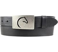 Ceinture enfant pour cavalier avec boucle de ceinture tête de cheval en cuir vachette pleine fleur 3 cm | Ceinture cavalier 30mm pour culotte d'équitation | avec motif cheval | Noir 55cm