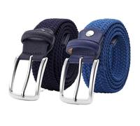 Ceinture extensible pour hommes femmes, 3,5 cm ceinture élastique tressée pour shorts de golf décontractés, 2 pièces, Bleu marine et bleu, 100CM