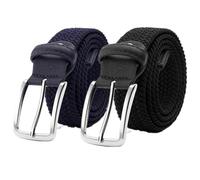 Ceinture extensible pour hommes femmes, 3,5 cm ceinture élastique tressée pour shorts de golf décontractés, 2 pièces, Bleu marine et noir, 130CM