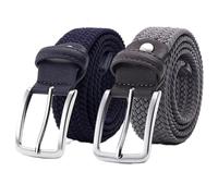 Ceinture extensible pour hommes femmes, 3,5 cm ceinture élastique tressée pour shorts de golf décontractés, 2 pièces, Bleu marine et gris, 110CM