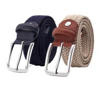 Ceinture extensible pour hommes femmes, 3,5 cm ceinture élastique tressée pour shorts de golf décontractés, 2 pièces, Bleu marine et beige, 100CM