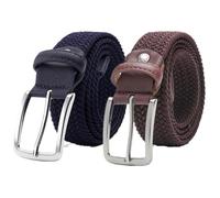 Ceinture extensible pour hommes femmes, 3,5 cm ceinture élastique tressée pour shorts de golf décontractés, 2 pièces, Bleu marine et marron, 130CM
