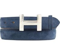 Ceinture femme HELEN en cuir velours 3,0 cm | Ceinture femme en cuir velours 30mm | Ceinture en daim avec boucle argentée brillante | Marine 80cm