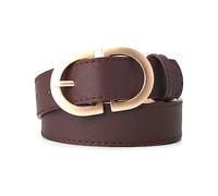 Ceinture fine en cuir pour femmes avec boucle circulaire, ceinture à boucle à anneau doré pour robes en jean,Marron foncé,105x2.8cm
