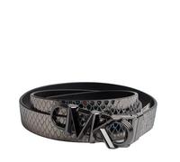 Ceinture fine réversible en cuir métallisé pour femme 558992-Noir argent S