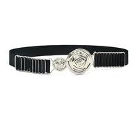 Ceinture flexible avec fermeture en métal, taille réglable sans trou pour homme, femme, adolescent, ceinture extensible avec fermoir en métal, Argenté., Double round buckle