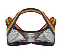 Ceinture harnais pour homme avec haut court en maille transparente sur le devant et sangles emboîtables (arc-en-ciel)