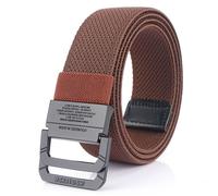 Ceinture Homme Couleur unie élastique toile fine tressée réglable à double annea,Cafe 120 cm