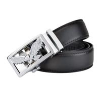 Ceinture Homme Cuir Veritable 110cm-130 cm Taille Régulière d'hommes Automatique Réglable Ceinture en Cuir pour Unisexe avec Boucle Cadre Rectangle Aigle Argent,Noir,115cm(38"~40")