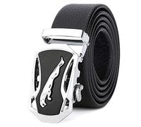 Ceinture Hommes en Cuir Véritable Jaguar Business Suits Casual Boucle Réversible Avec Cliquet Automatique (Convient pour 45”-47“(120cm) Tour de taille, Argent)