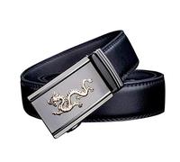 Ceinture Hommes Véritable Cuir Alliage Battant Dragon Boucle Ceinture Automatique Noir Brun Foncé Fashion Men Belt Tiroir Boîte Cadeau Ceinture (Noir,130 cm)