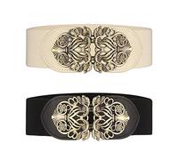 Ceinture large à taille élastique pour femme 2 pièces rétro Ceinture Élastique (Noir & Beige)